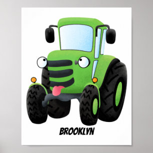 Poster Illustration du joli joyeux tracteur agricole vert
