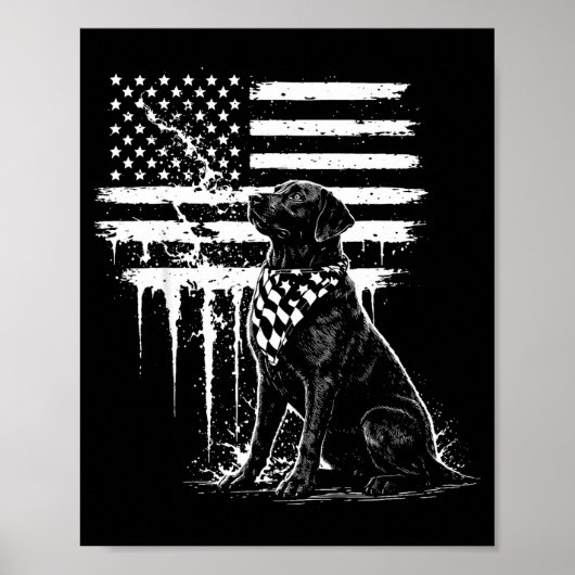 Poster Illustration du Labrador noir avec le drapeau amér (Devant)