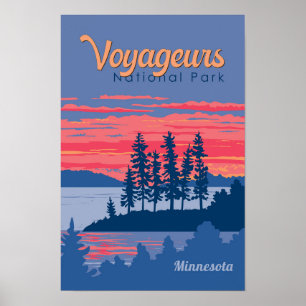 Poster Illustration du lac Rainy du parc national de Voya