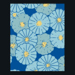Poster Illustration du motif floral bleu japonais<br><div class="desc">Une jolie illustration de fleurs japonaises dans une palette colorée bleue et jaune.</div>