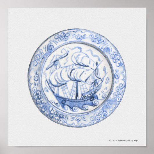 Poster Illustration du navire sur la plaque Iznik du 16e (Devant)