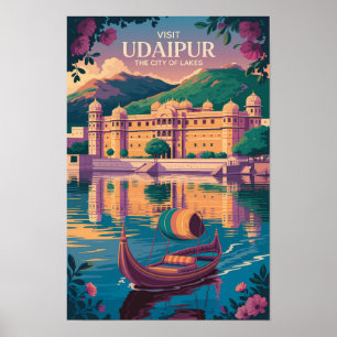 Poster Illustration du palais de la ville d'Udaipur en In