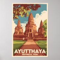 Illustration du parc historique d'Ayutthaya, art d