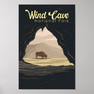 Poster Illustration du parc national Wind Cave Travel Art