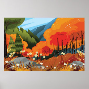 Poster Illustration du paysage d'automne