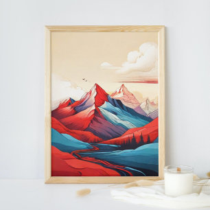 Poster Illustration du paysage de la montagne Retro Art b