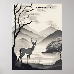 Poster Illustration du paysage noir et blanc AI Générique