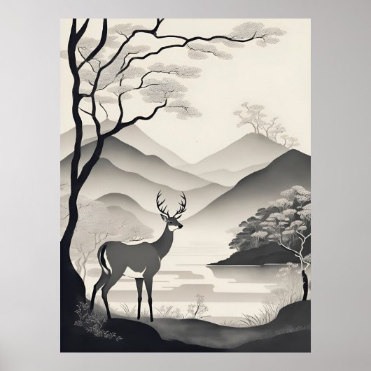 Poster Illustration du paysage noir et blanc AI Générique (Devant)