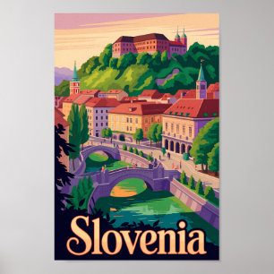 Poster Illustration du pont de Ljubljana en Slovénie Art
