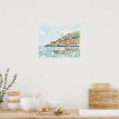 Poster Illustration du port de Porofino (Cuisine)