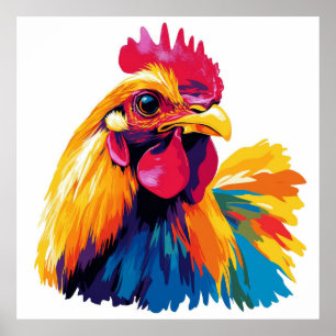 Poster Illustration du portrait du coq Aquarelle Peinture