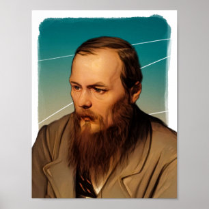 Poster Illustration du romancier russe Fyodor Dostoïevski