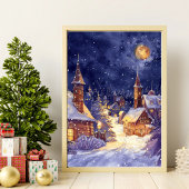 Poster Illustration du village de Noël dans la nuit de ne