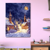 Poster Illustration du village de Noël dans la nuit de ne