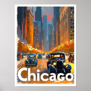 Poster Illustration du Vintage voyage artistique Chicago