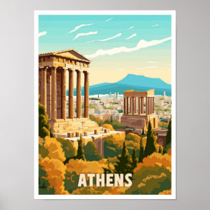 Poster Illustration du Vintage voyage artistique d'Athène