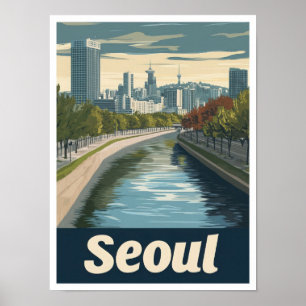 Poster Illustration du Vintage voyage artistique de Séoul