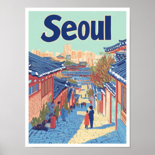 Poster Illustration du Vintage voyage artistique de Séoul