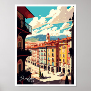 Poster Illustration du Vintage voyage artistique Pamplona
