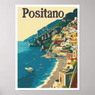 Poster Illustration du Vintage voyage artistique Positano