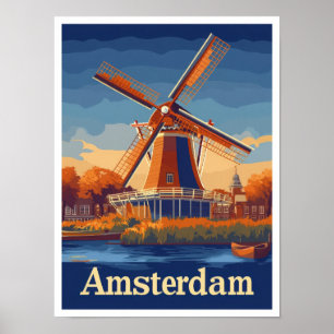 Poster Illustration du Vintage voyage d'Amsterdam Pays-Ba