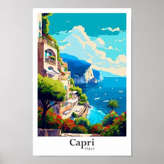 Poster Illustration du Vintage voyage d'art Capri Italie (Devant)