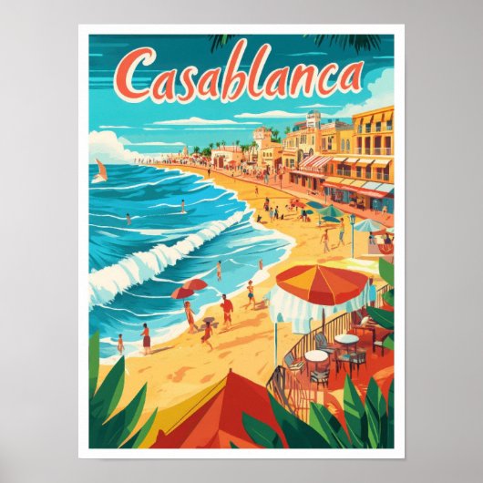 Poster Illustration du Vintage voyage d'art de Casablanca (Devant)