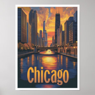 Poster Illustration du Vintage voyage d'art de Chicago Il