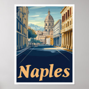 Poster Illustration du Vintage voyage d'art de Naples Ita
