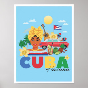 Poster Illustration du Vintage voyage d'art Havana Cuba