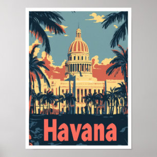 Poster Illustration du Vintage voyage d'art Havana Cuba