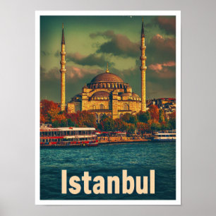 Poster Illustration du Vintage voyage d'art Istanbul Turq