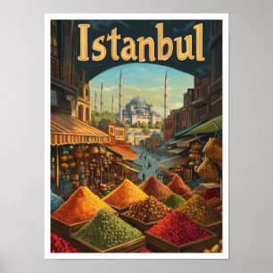 Poster Illustration du Vintage voyage d'art Istanbul Turq