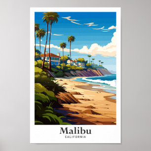 Poster Illustration du Vintage voyage d'art Malibu Califo