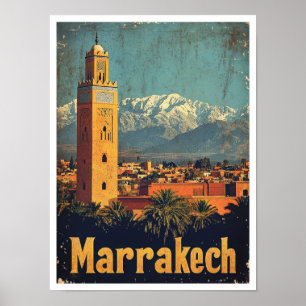 Poster Illustration du Vintage voyage d'art Marrakech Mar