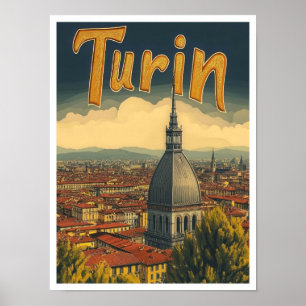 Poster Illustration du Vintage voyage d'art Turin Italie