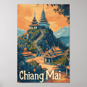 Poster Illustration du Vintage voyage de Chiang Mai Thaïl