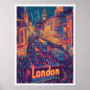 Poster Illustration du Vintage voyage de Londres de nuit
