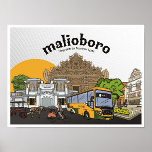 Poster Illustration du Vintage voyage Malioboro Yogyakart
