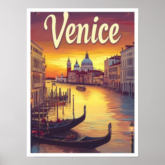 Poster Illustration du Vintage voyage Sunset Venice Itali (Devant)