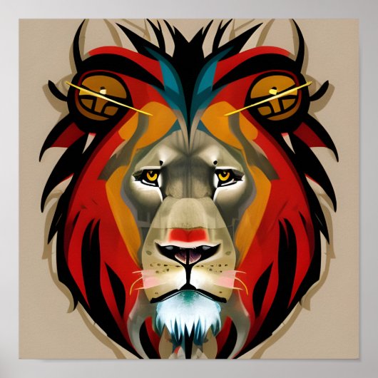 Poster Illustration du visage du lion (Devant)
