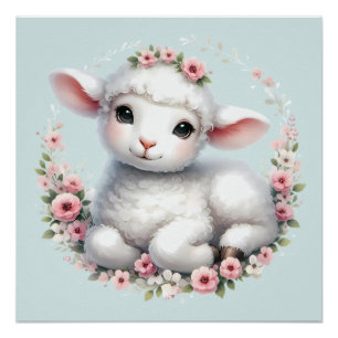 Poster Illustration d'un agneau mignon avec une couronne 