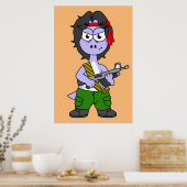 Poster Illustration D'Un Brontosaurus Habillé En Rambo. (Cuisine)