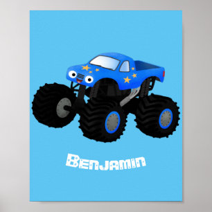 Poster Illustration d'un camion monstre bleu mou