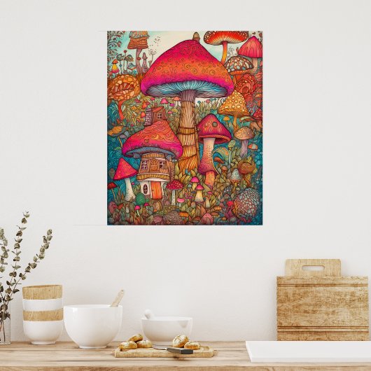 Poster Illustration d'un champignon psychédélique rétro c (Cuisine)