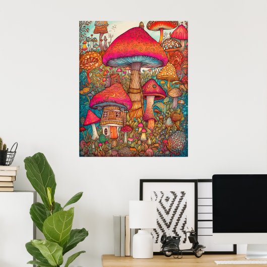 Poster Illustration d'un champignon psychédélique rétro c (Bureau à domicile)