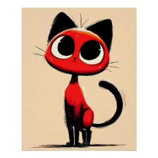 Poster Illustration d'un chat fantaisiste avec de grands 
