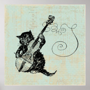 Poster Illustration d'un chaton jouant au violon en musiq