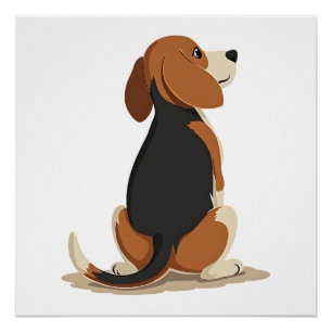 Poster Illustration d'un chien Beagle vintage vu de dos A