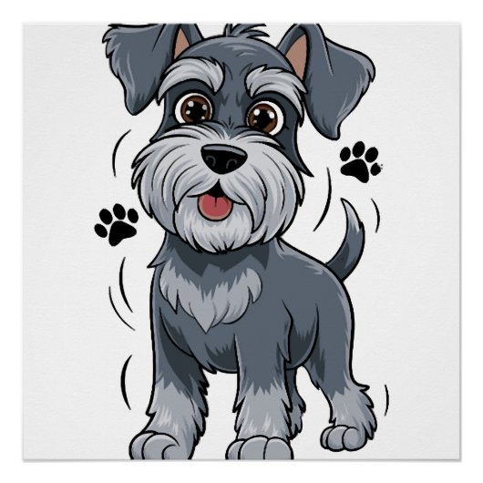 Poster Illustration d'un chiot Schnauzer adorable avec de (Devant)